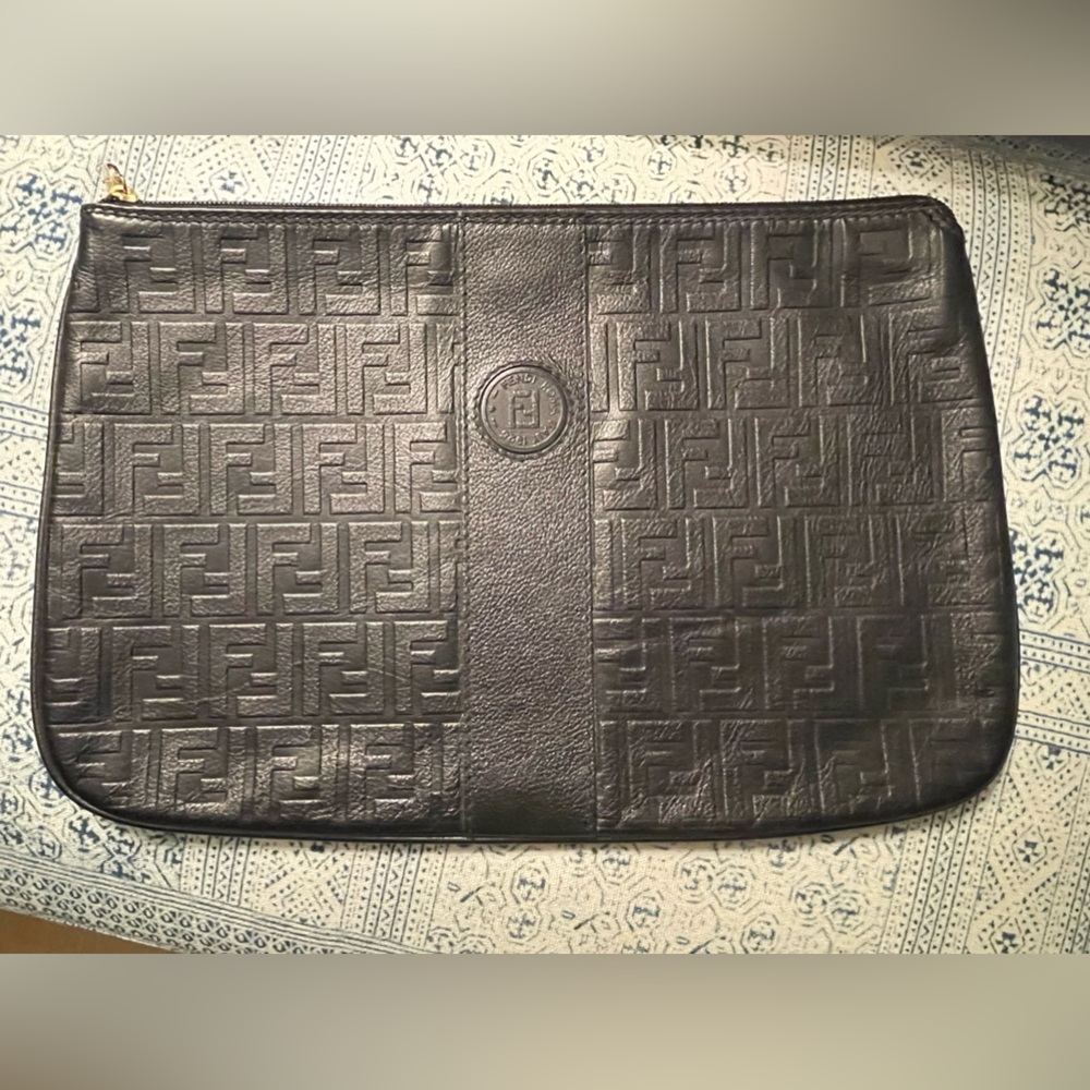 Fendi embossed leather vintage clutch ~ circa 1990